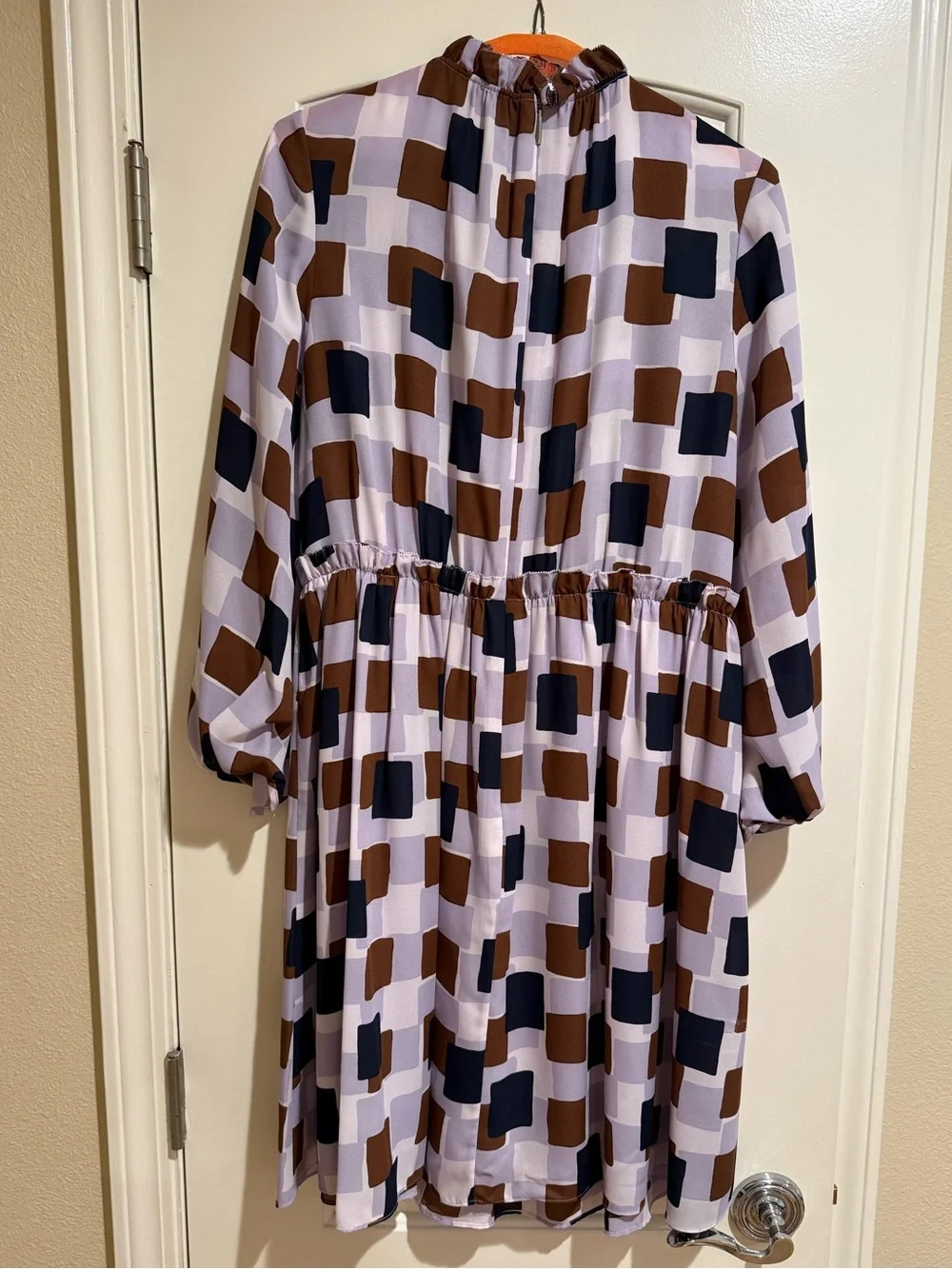 kate spade geo squares long sleeve dress in frozen lilac - size 8